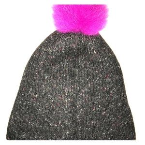 Cashmere Fur Pom Pom rib beanie